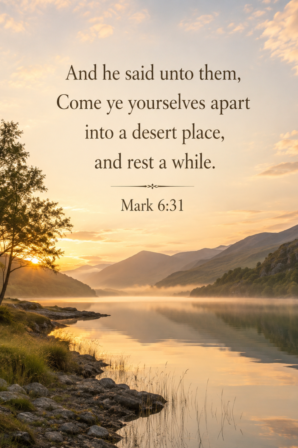 And he said unto them, Come ye yourselves apart into a desert place and rest a while.
Mark 6:31